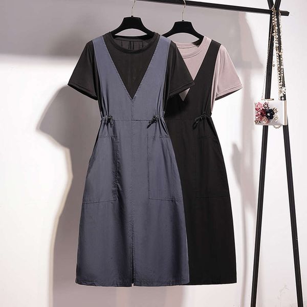 

summer 2021 new large size women's sister french foreign style belly covering design feeling slightly fat girl's dress, Black;gray