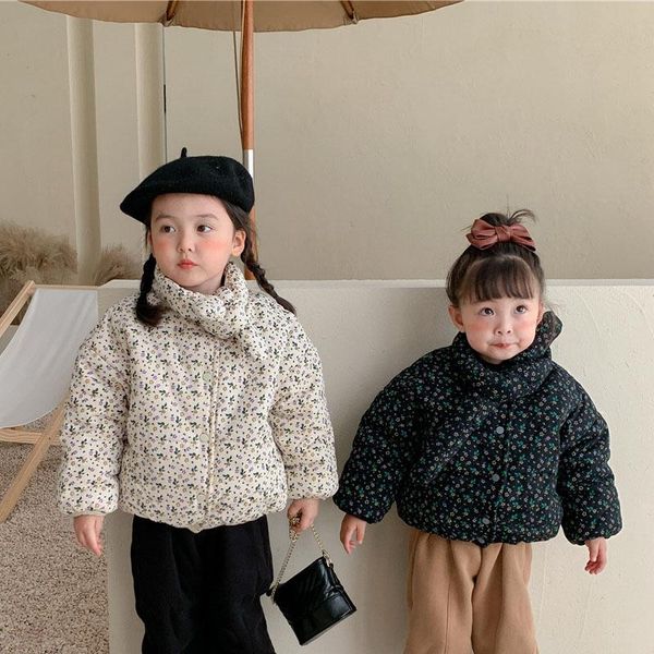 

down coat omea winter parkas girls cotton bubble small floral jacket kids child thickend warm outerwear clothes scarf bow collar, Blue;gray