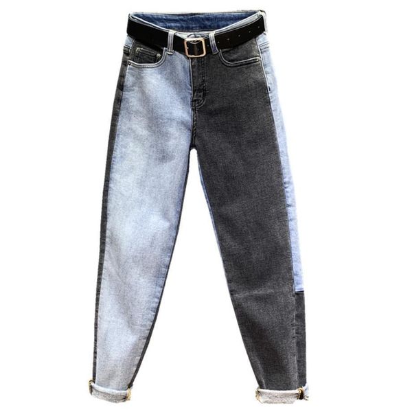

plus size 26-31 patchwork jeans female high waist denim long trousers for women fashion straight feet jeasn y19042901, Blue