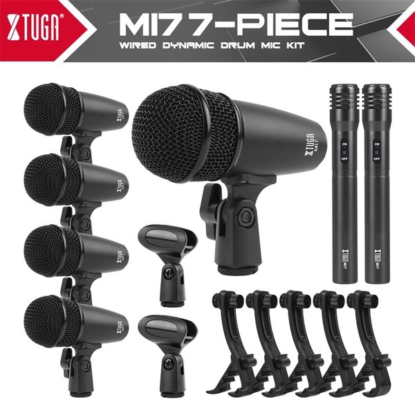 XTUGA MI7P Kit de microfone de bateria dinâmico com fio de 7 peças (metal completo) - Kick Bass, Tom/Snare Cymbals Microphone Set - Use para bateria 210610