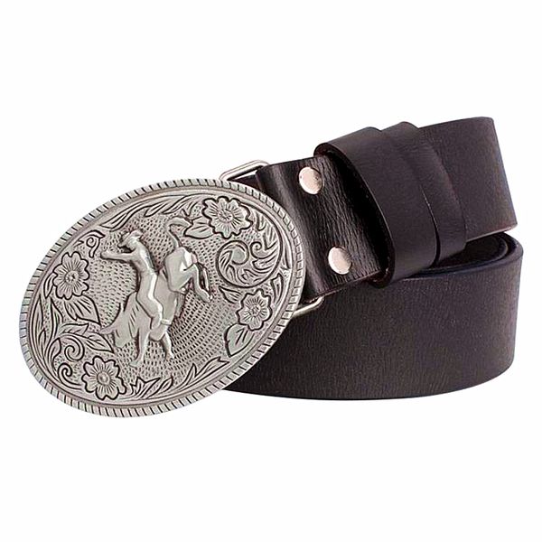

2021 new fashion cow men bull riding metal buckle western cowboy genuine leather belt vb07, Black;brown