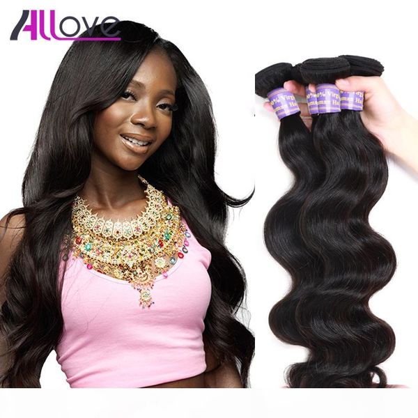 

allove brazilian virgin hair bundles body wave grade 8a brazilian human hair extensions body wave 4bundles peruvian hair weaving, Black