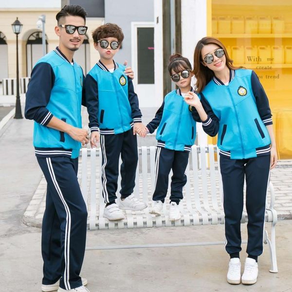 

winter new autumn and parent child british baseball sports suit garden class school uniform home decoration, Blue