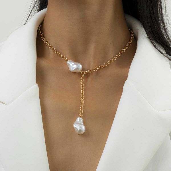 

jewelry temperament simple single layer thin clavicle chain baroque pearl necklace female, Silver