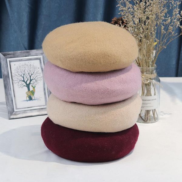 

beanies 2022 winter beret girl's cap circumference threads band british design wool korean sweet dome warm hat hip hop