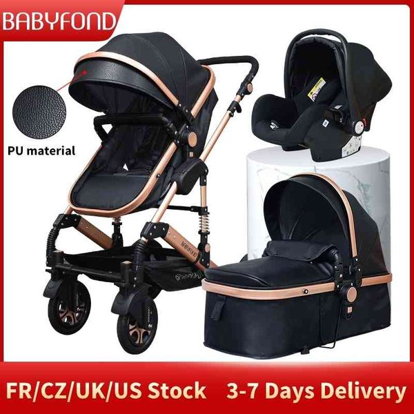

babyfond luxury 3 in 1 baby stroller high landscape carriage pu leather trolly aluminum alloy frame pram eu standard pushchair