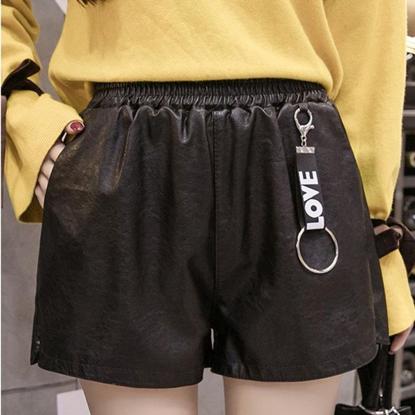 

women's shorts 2021 chic autumn pu leather casual high waist trousers, White;black