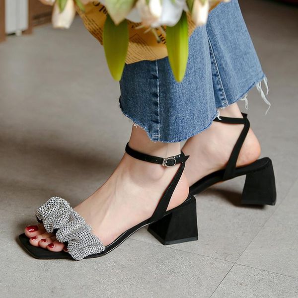 

sandals 2021 summer sweet buttoned est fashion thick heels women wedding office lady shoes woman, Black