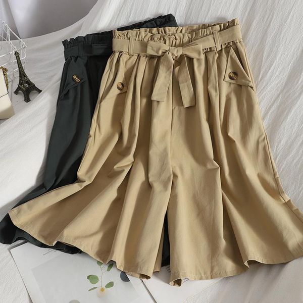 

women's pants & capris lace buds elastic waist overalls knee length summer clothes loose casual korean thin wide-leg straight, Black;white