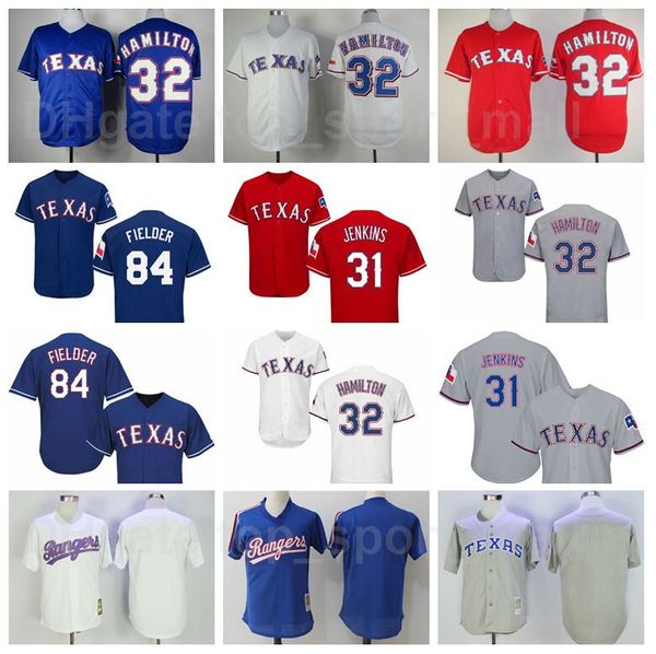 

men retror baseball vintage 32 josh hamilton jersey 84 prince fielder 61 chan ho park 19 juan gonzalez 31 ferguson jenkins retire stitched, Blue;black