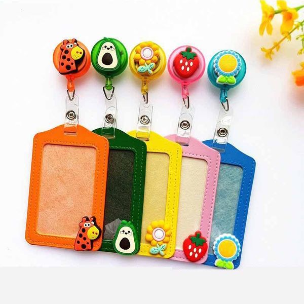 

card holders women business holder cartoon cute retractable bank id badge child bus cover case, Brown;gray