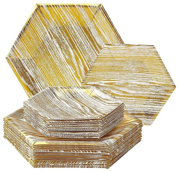 

packaging dinner service wood grain paper tray polygonal (hexagonal) 7 inch disposable 20 packs birthday party decorations kids