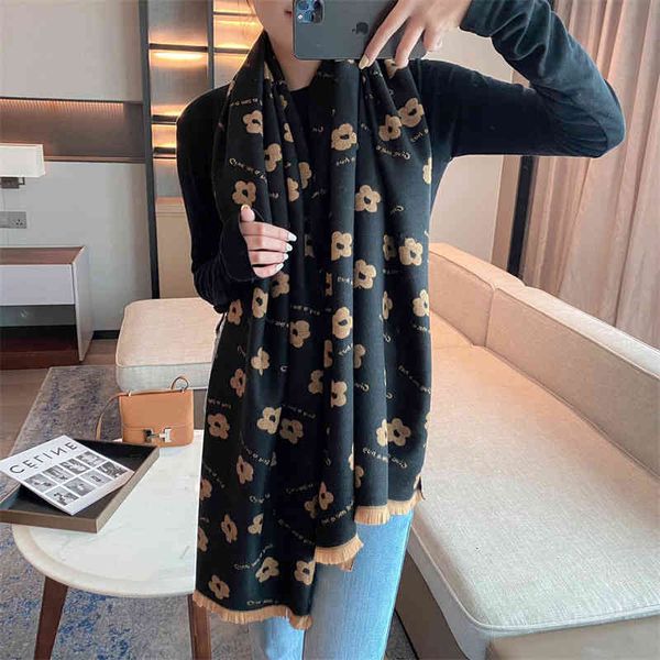 

Shawl Scarf Flower Women's Autumn and Winter 2021 Rectangular Imitation Cashmere Warm Comfortable Skin Friendly Fashion Versatile, Blue;gray