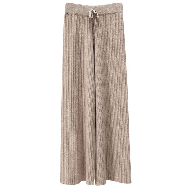 

2021 new women's autumn winter long knitted wide leg vintage solid high waist drawstring casual trousers y4yw, Black;white