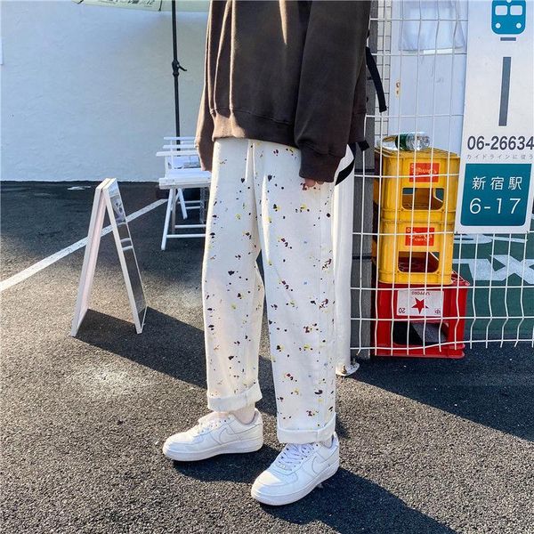 

men's pants spring graffiti fashion printed casual men streetwear loose hip-hop straight-leg mens trousers s-2xl, Black