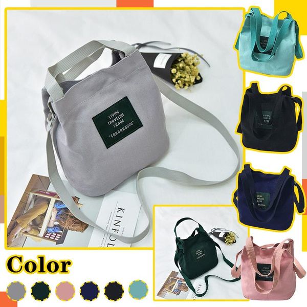 

duffel bags women's canvas bag ladies messenger solid color mini cloth portable bucket female korean students shoulder #4