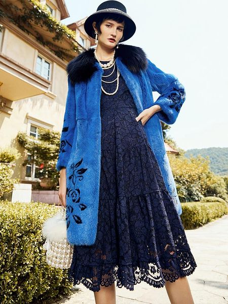 

women's fur & faux arlene sain autumn and winter mink coat whole mid-length inlaid fashion, Black