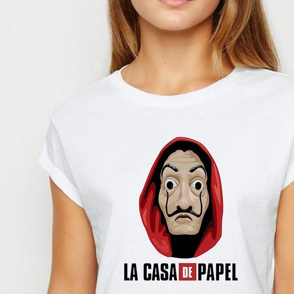

la casa de papel tshirt vogue printing casual spring t shirt harajuku short sleeve female round neck t shirt, White
