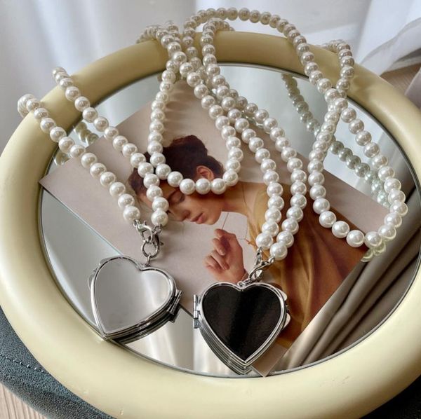 

shoulder bags summer small bag female 2021 messenger mini love heart shape pearl chain mirror decoration