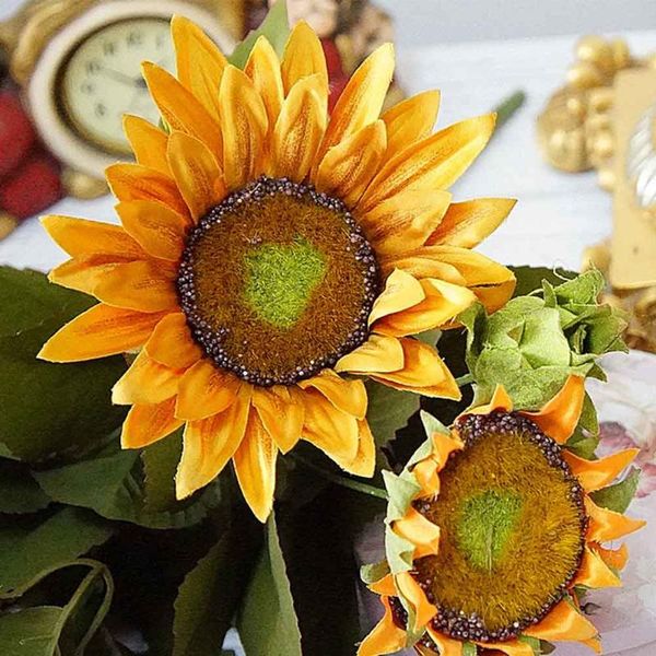 

artificial flowers autumn party 13 heads fake sunflower home decor bouquet with leaves deskliving room garden european style