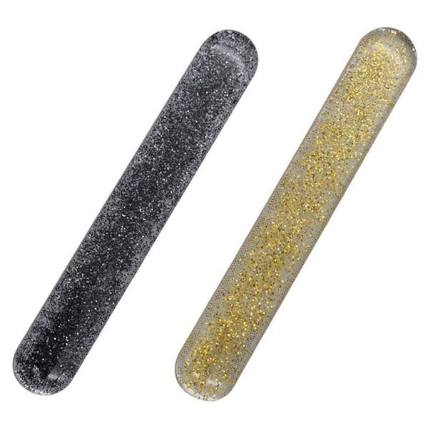 

nail art kits 2pcs glass file crystal shiner nano mini buffers block with portable case for natural nails,black & yellow