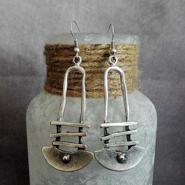 

10pair metal dangle earrings for women vintage aretes ethnic style antique punk handmade, Silver