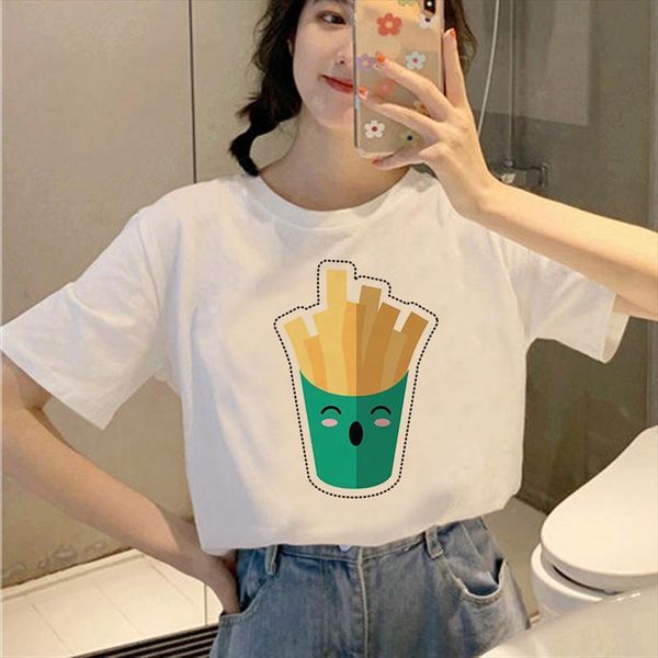 

french fries hamburger men t shirts 90s aesthetic vintage harajuku female korean style fashion girl tees, White;black