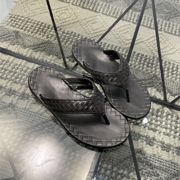 

official website 70% off outlet summer new red casual leather slippers woven with cowhide face herringbone sandals guangzhou men's shoe, Black