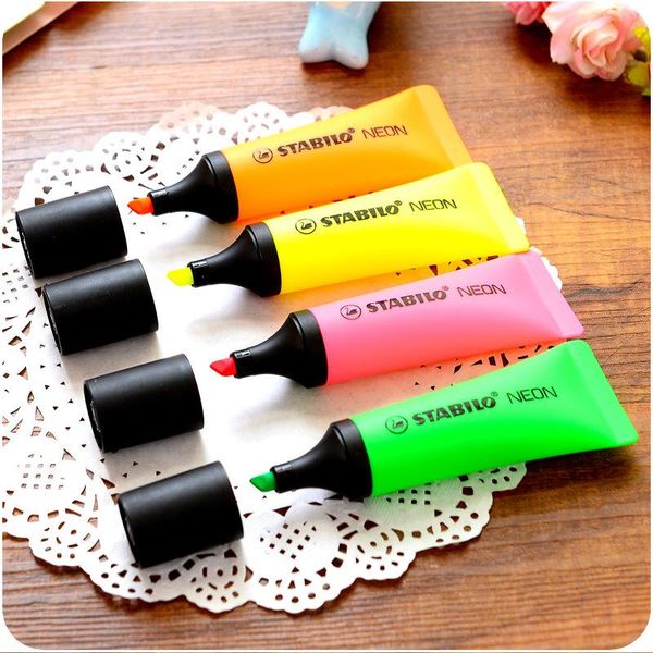 

highlighters junhui 6 pcs/lot neon highlighter toothpaste marker pen fluorescent oblique boligrafos stationery office school supplies, Black;red