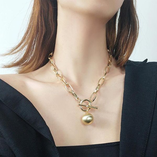 

chains punki 2021 trend hip hop oval thick metal ball chain ot buckle necklace men's and women's fashion party jewelry gifts, Silver