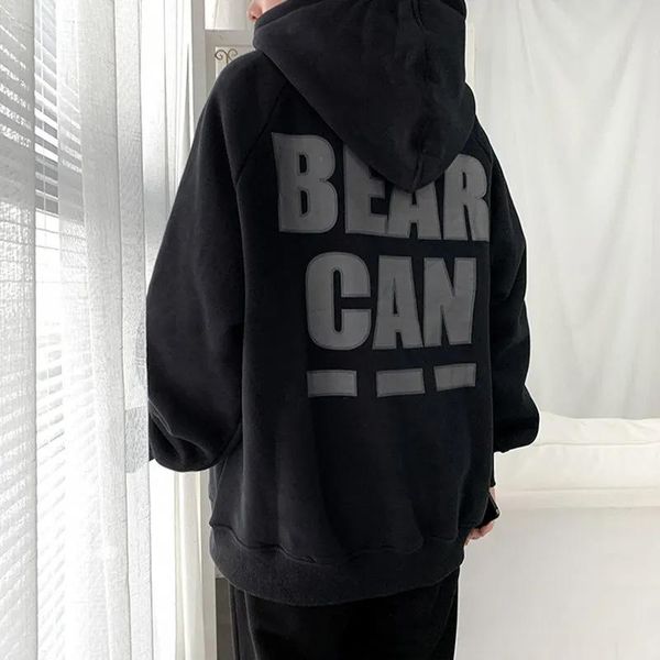 

men's hoodies & sweatshirts hoodie for men autumn winter creative fleece and thick loose student original style pullover coat korean fa, Black