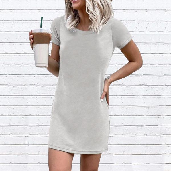 

casual dresses summer basic women's dress solid color crewneck short sleeve tshirt shirt mini night women, Black;gray