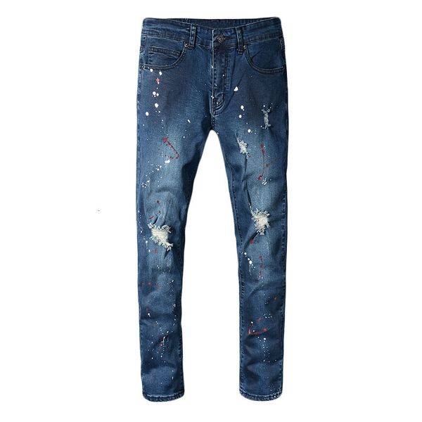 

new masculine spring creative fashion printing jeans for young korean-style men into thin 135 pants jvd7, Blue