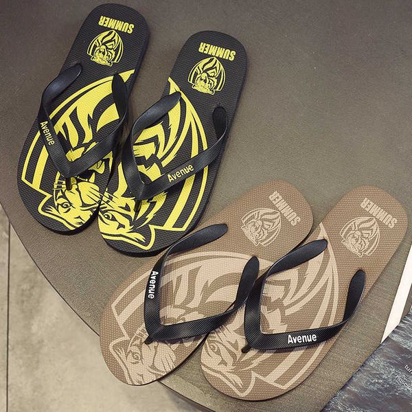 

korean casual style flip flops outdoor trendy sandals men beach slippers, Black