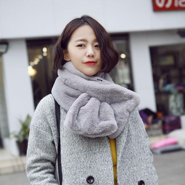 

scarves south korea 2021 autumn and winter scarf solid-colored plush fur collar couples lambs hair neck, Blue;gray