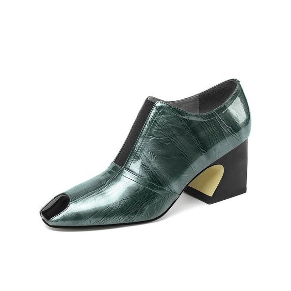 

dress shoes thick hoof heel party women heels ladies brand high office genuine leather, Black