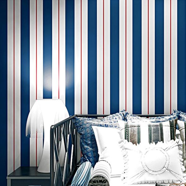 

wallpapers envirmental blue red bold stripes pvc wallpaper children kids livingroom bedding room mediterranean style