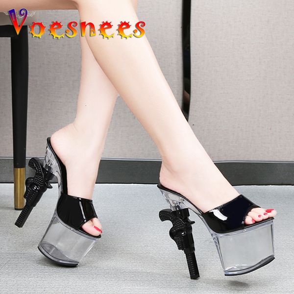 

gun slippers patent women's shoes 2021 will see new off transparent slide high heels wup7, Black