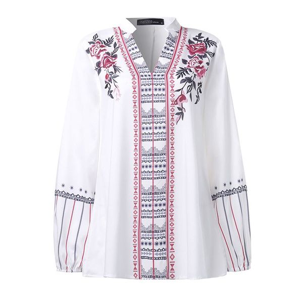

zanzea 2021 fashion printed womens autumn blouse bohemian v neck long sleeve shirts female casual loose blusas plus size, White