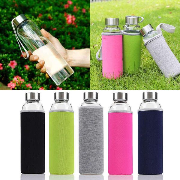

550ml outdoor portable insulate glass water bottle juice milk bottle cup mug a1