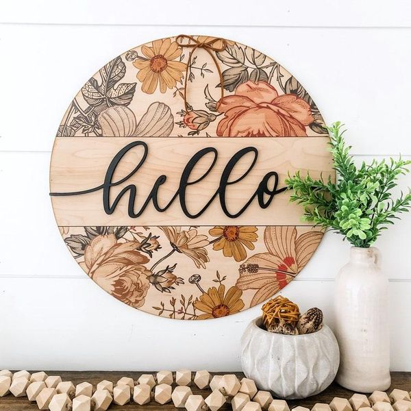 

party decoration 3d letter spring round sign, personalized wood nursery front door name sign for