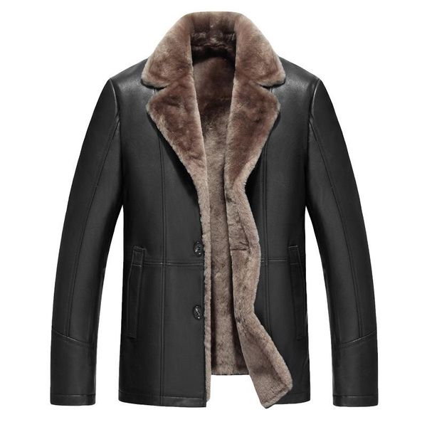 

men's leather & faux autumn winter genuine sheepskin jacket natural lamb fur liner parka coat men real shearling jacket/coat a191, Black