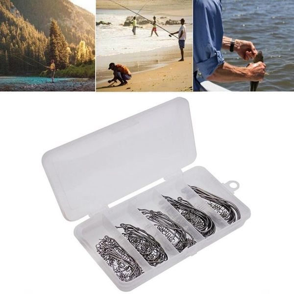

new 50pcs/set fishing crank hooks with spring lock needle carbon barbed fishhooks for soft bait fishing accessories