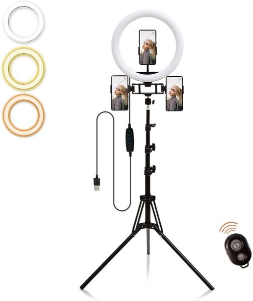 

flash heads 13 inch selfie ring light with tripod stand 3 phone holder led circle remote for pography makeup live streaming