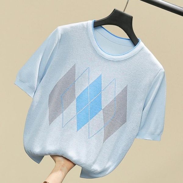 

vanovich summer knitted round neck t shirts women collar short-sleeved fashion female 210615, White