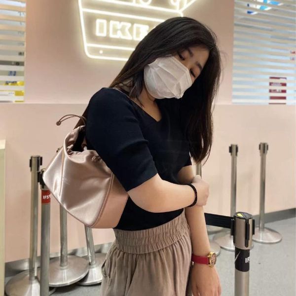 

shoulder bags satin and leather handbags 2021 autumn winter women's letters ladies casual drawstring underarm