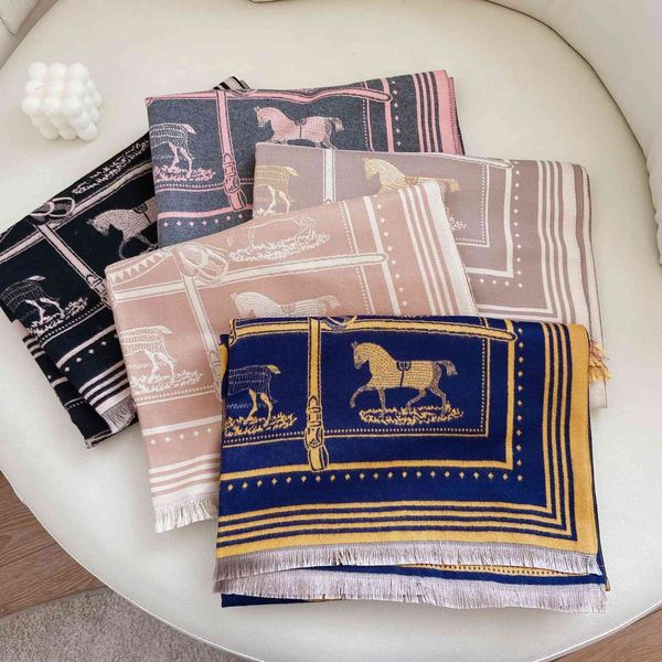 

european and american fashion lady scarf autumn and winter thick warm jacquard tassel shawls double side cashmere scarf, Blue;gray