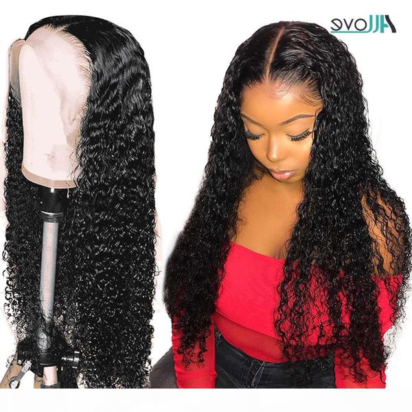 

allove brazilian closure pre plucked curly lace front 180% density 13x4 deep wave frontal wig human hair, Black;brown
