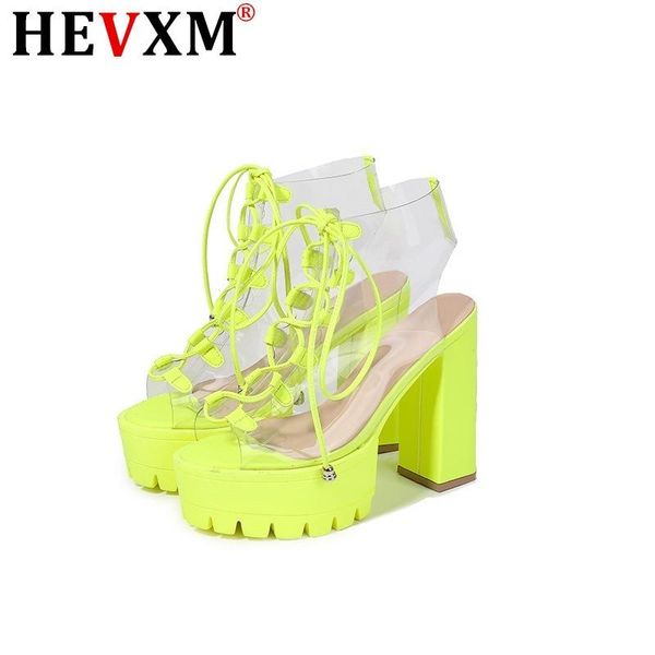 

sandals neon green pvc jelly open toe lace-up gladiator high heels summer shoes platform heel transparent big size 43, Black