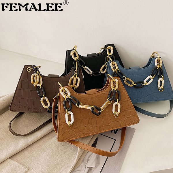 

elegant women's bag stone pattern acrylic chain handle handbags trendy designer solid color shoulder purses luxury baguette bags c0228